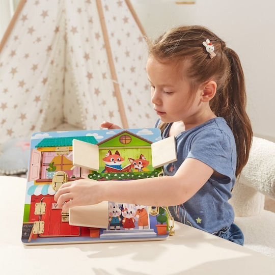 Viga Toys Board Lock And Latch House Montessori Montessori Joc Educațional de Cunoștințe din Lemn pentru 1,5+ ani Ani