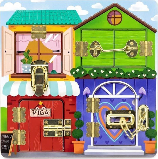 Viga Toys Board Lock And Latch House Montessori Montessori Joc Educațional de Cunoștințe din Lemn pentru 1,5+ ani Ani