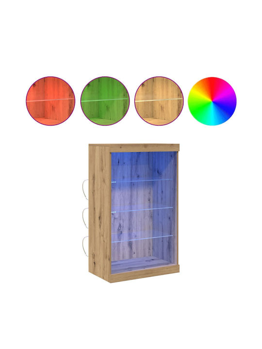 Floor-standing Living Room Display Cabinet made of Particleboard with Glass & Lighting Walnut 60.5x37x100cm