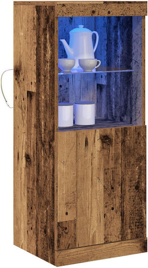 Living Room Display Cabinet Made of Solid Wood with Glass and Vintage Wood Lighting 41x37x100cm