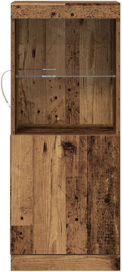 Living Room Display Cabinet Made of Solid Wood with Glass and Vintage Wood Lighting 41x37x100cm