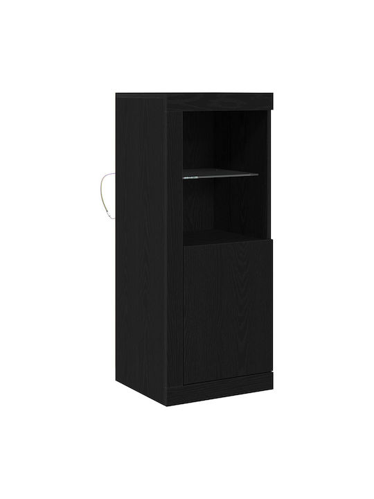 Floor-standing Living Room Display Cabinet made of Particleboard with Glass & Lighting Black Oak 41x37x100cm