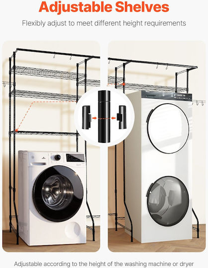Vevor Top Washer Dryer Storage Shelf Two-Row 6-Level Washing Machine Shelf Black