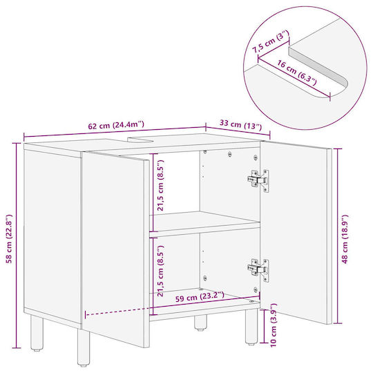vidaXL Bathroom Cabinet Laundry L62xW33xH58cm Brown
