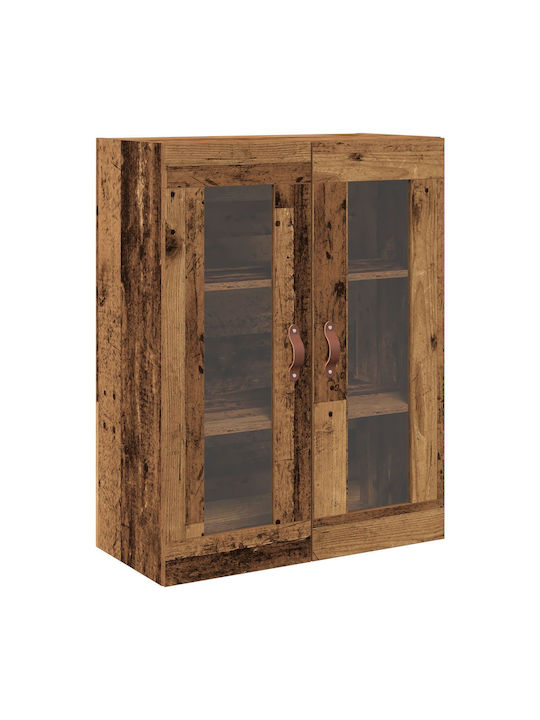 Wand Wohnzimmer Vitrine aus Spanplatte mit Glas Old Wood 69.5x34x90cm