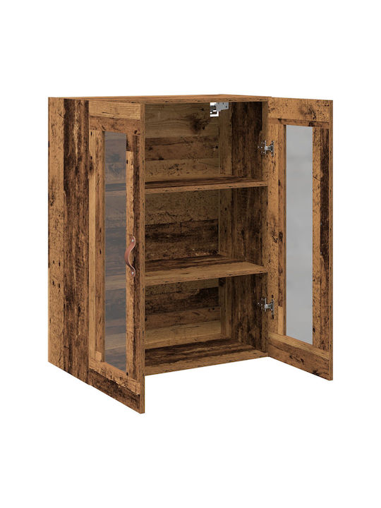 Wand Wohnzimmer Vitrine aus Spanplatte mit Glas Old Wood 69.5x34x90cm