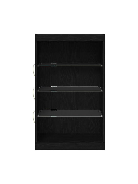 Floor-standing Living Room Display Cabinet made of Particleboard with Glass & Lighting Black Oak 60.5x37x100cm