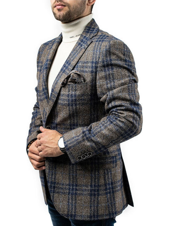 Men's Suit Jacket Slim Fit Blue/Brown