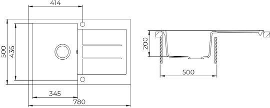 Helika Tesa Chiuvetă De Bucătărie Drop-In Din Granit Lichid L78xL50cm Negru