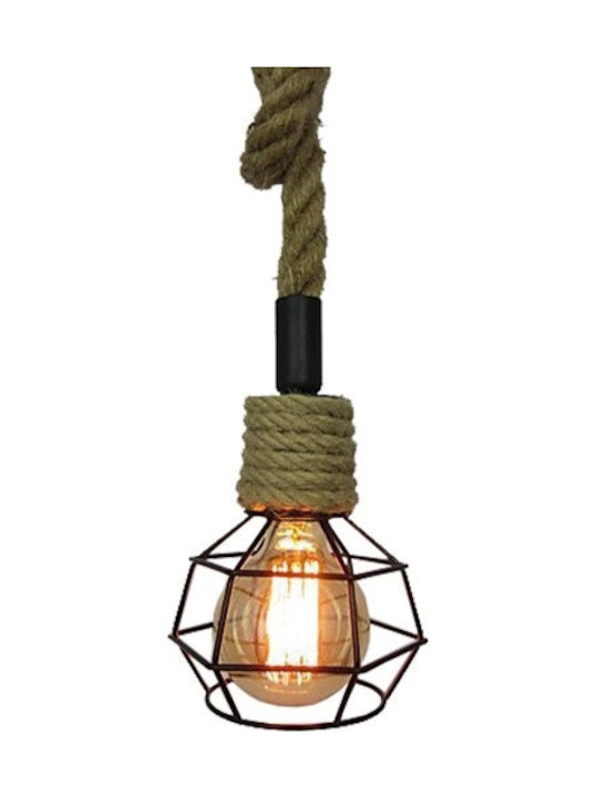GloboStar Hellet Pendant Light Black with Rope for Socket E27 16x16x25cm