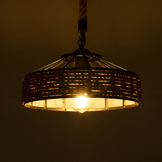 GloboStar Poli Brown Ceiling Light with Rope for E27 Socket 31x31x14cm
