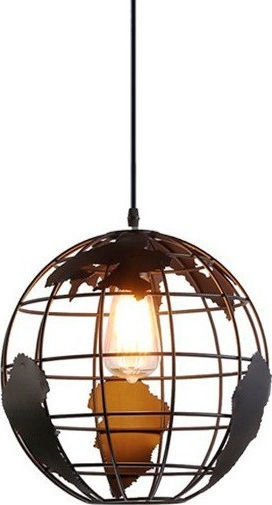 GloboStar Earth Висящо Таванно Осветително Тяло Черно с Цокъл E27 30x30x30см