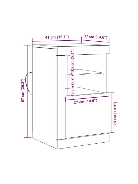 Wall Living Room Display Cabinet made of Particleboard with Glass & Lighting Artisan Oak 41x37x67cm