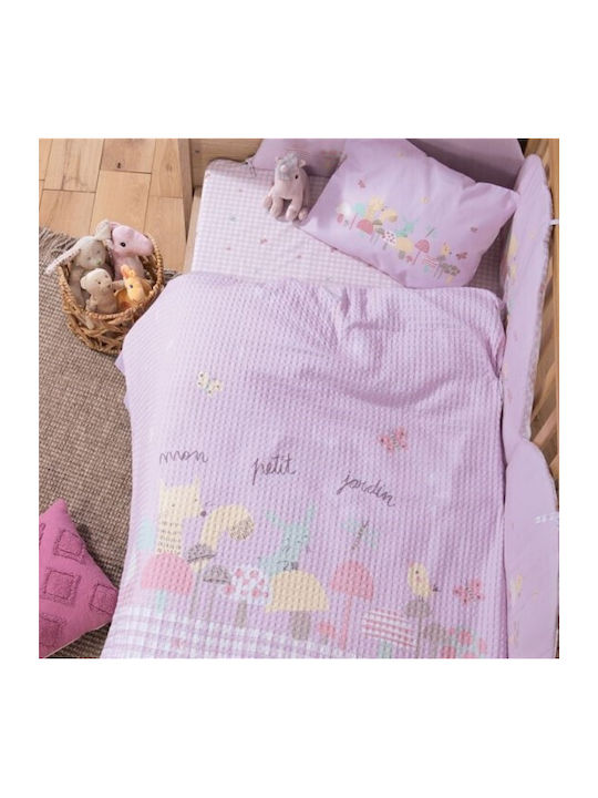 Nef-Nef Homeware Blanket Nursery Swaddling Blankets Mon Petit Jardin Waffle Lilac 80x110cm