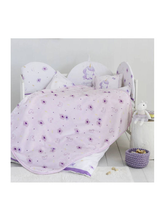 Nima Blanket Cot Magical Unicorn Velvet Lilac Lilac 110x140cm