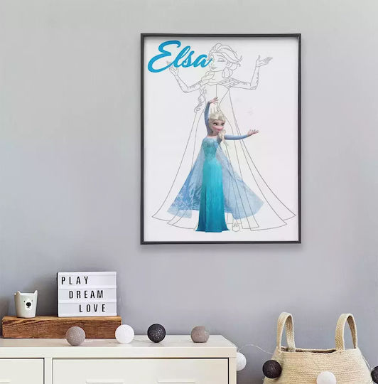 Παιδικό Κάδρο Princess Elsa με Μαύρη Κορνίζα από Ξύλο 21x30εκ.