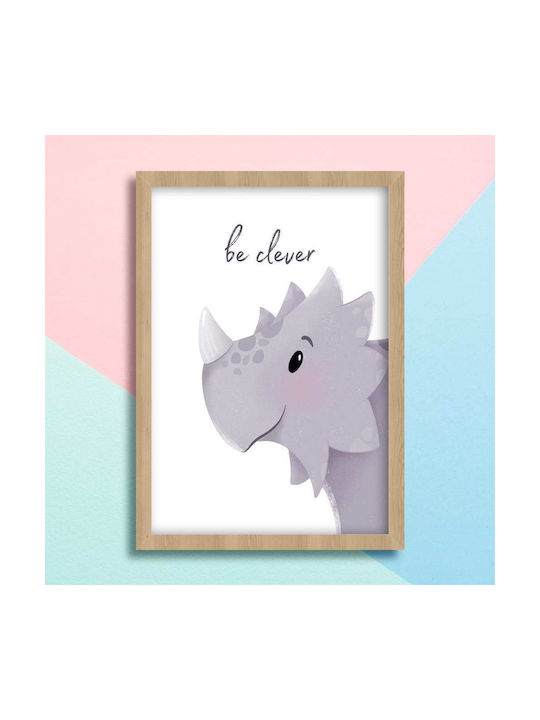 Tablou Copilăresc Cu Dinozaur Be Clever cu Ramă Neagră din Lemn 21x30buc