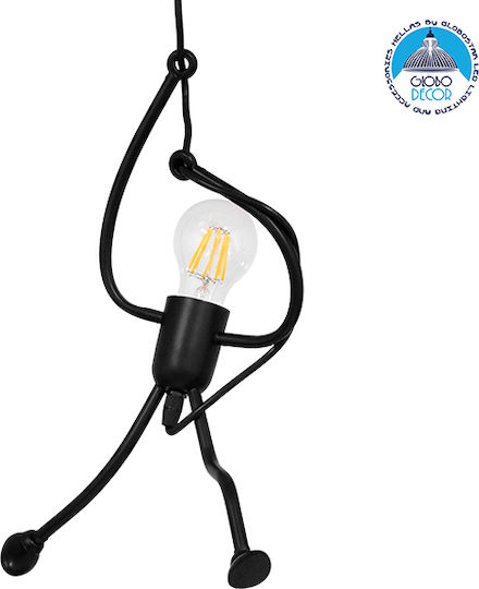 GloboStar Little Man Κρεμαστό Φωτιστικό Μαύρο με Ντουί E27 37x23x40εκ.