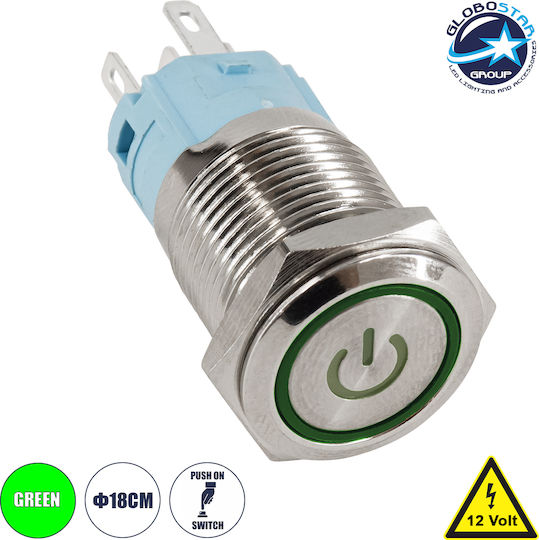 GloboStar Διακόπτης Μπουτόν 12V Με φωτισμό Πράσινο