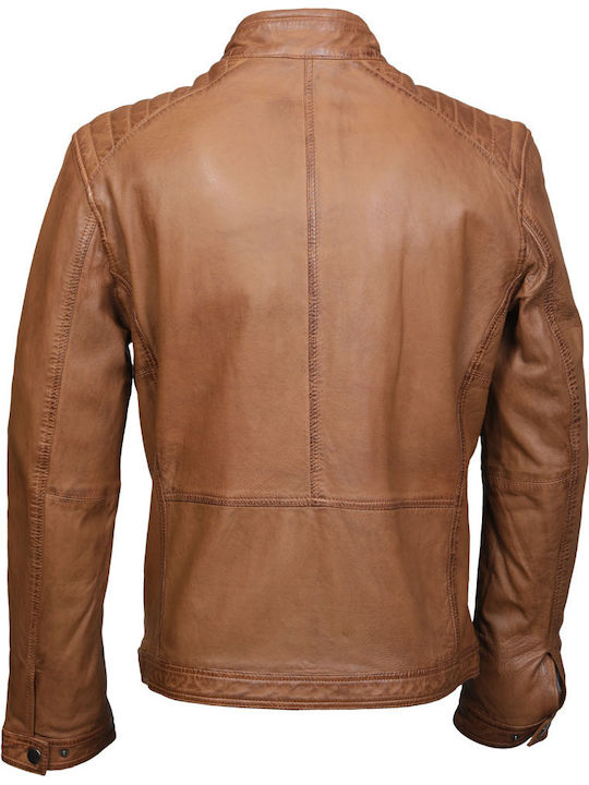Geacă Biker Din Piele Tabac Maro