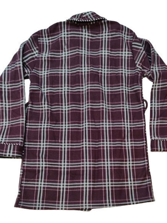 Lion Χειμερινή Καρό Ανδρική Ρόμπα Fleece Μπορντό