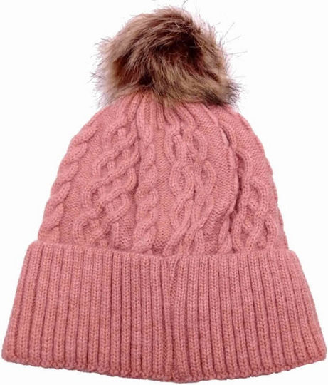 Pom Pom Beanie Frauen Beanie mit Strickmuster in Rosa Farbe