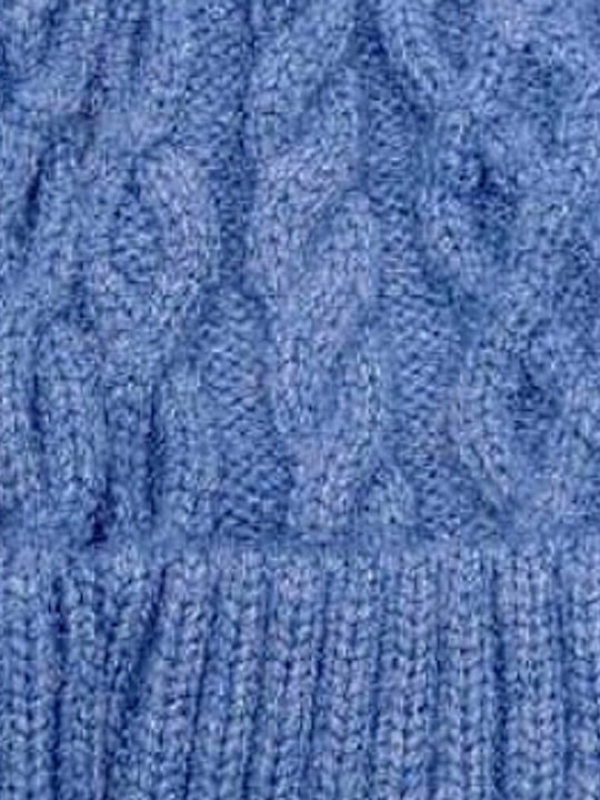 Pom Pom Beanie Frauen Beanie mit Strickmuster in Blau Farbe