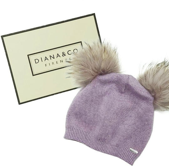 Pom Pom Beanie Γυναικείος Σκούφος Πλεκτός σε Λιλά χρώμα