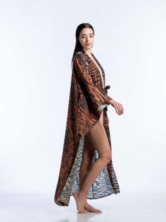 Fashioncore Zebra 50/50 Feminin Lung Kimono de Plajă Maro