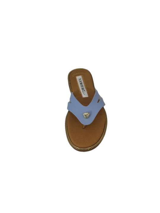 Leder Flache Sandalen für Damen Anatomisch in Hellblau Farbe