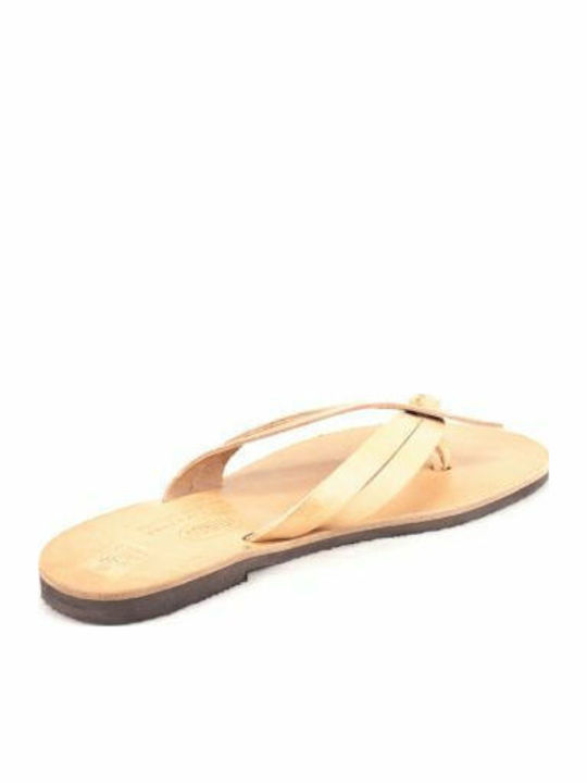 Leather Women's Flat Sandals in Beige Color