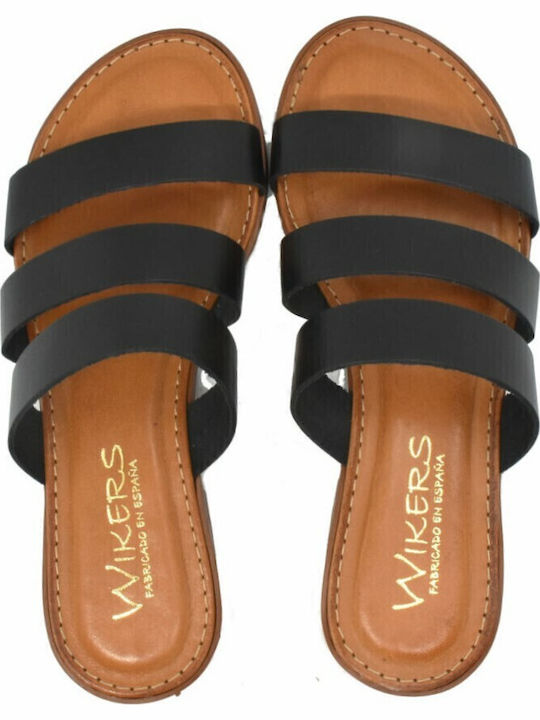 Leather Women's Flat Sandals in Black Color