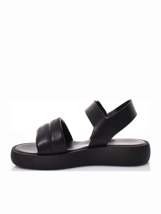 Δερμάτινα Γυναικεία Σανδάλια Flatforms Μαύρα