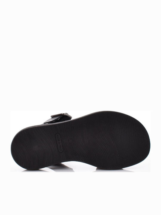 Δερμάτινα Γυναικεία Σανδάλια Flatforms Μαύρα