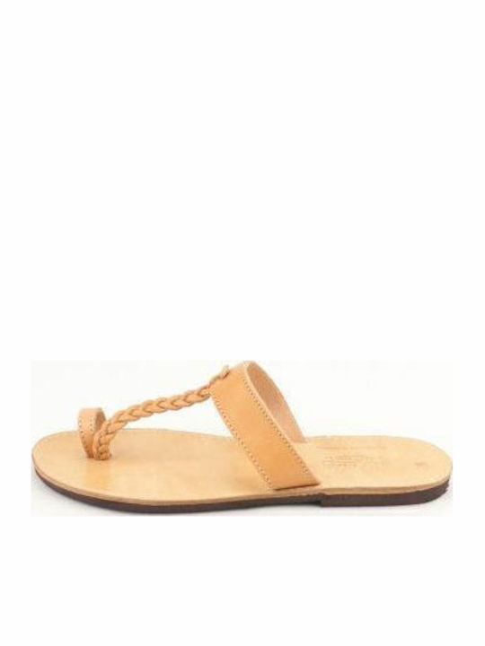 Leder Flache Sandalen für Damen in Beige Farbe