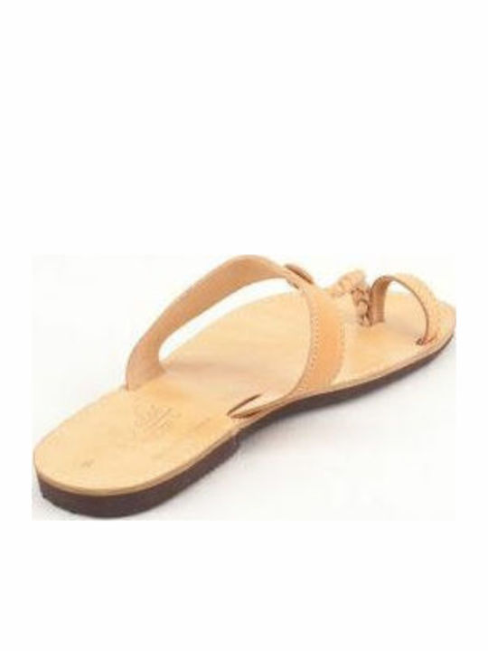 Leder Flache Sandalen für Damen in Beige Farbe