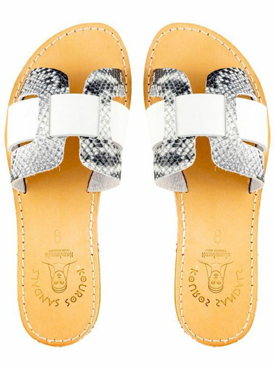Leather Women's Flat Sandals in White Color