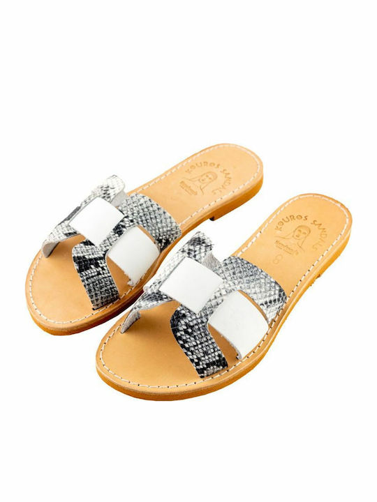 Leather Women's Flat Sandals in White Color