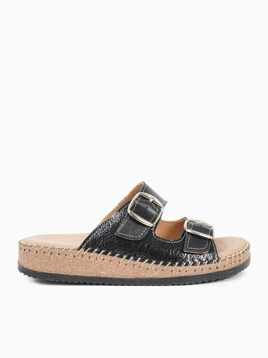 Leather Women's Flat Sandals Anatomic in Black Color