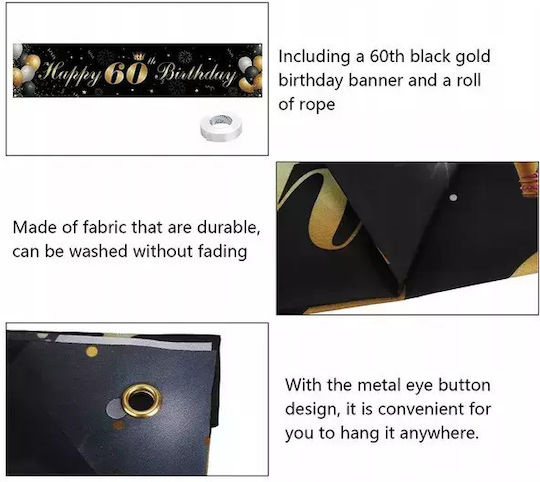 Banner Background 60th Birthday Hanging Decoration 180x40 Cm