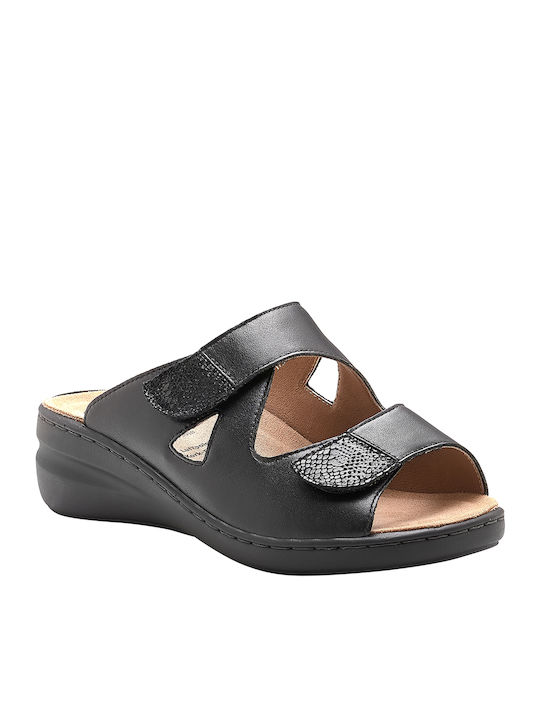 Women's Leather Platform Wedge Sandals Black
