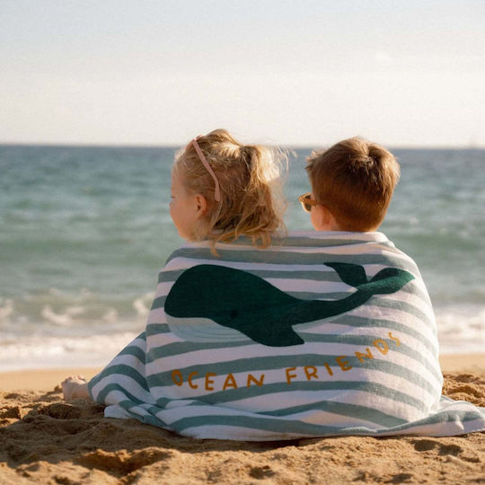 Little Dutch Πετσέτα Θαλάσσης Seashells Stripes Surf Blue