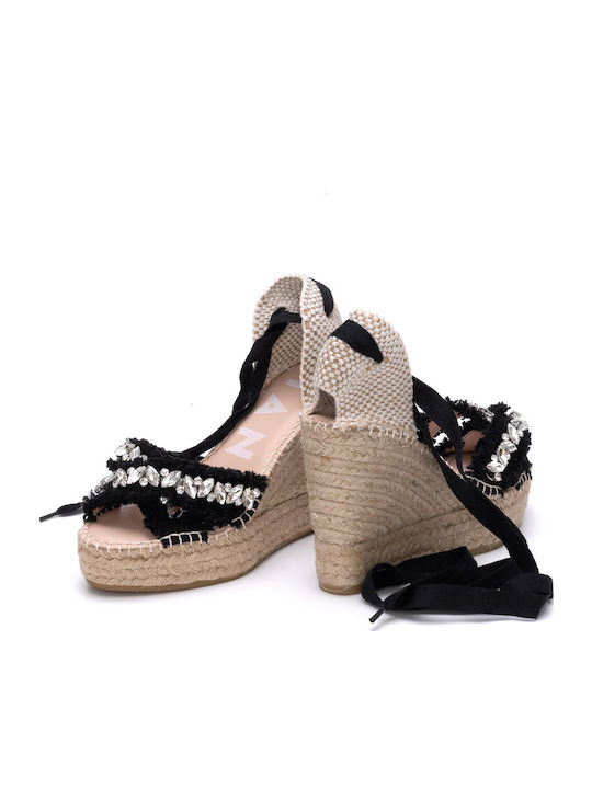 Valenciana Women's Leather Platform Espadrilles Black