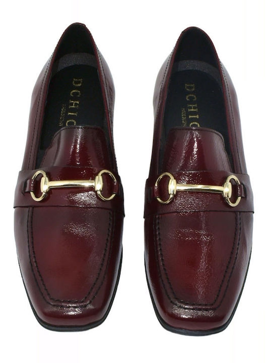 Leder Pumps mit Chunky mittelhohem Absatz Burgundisch