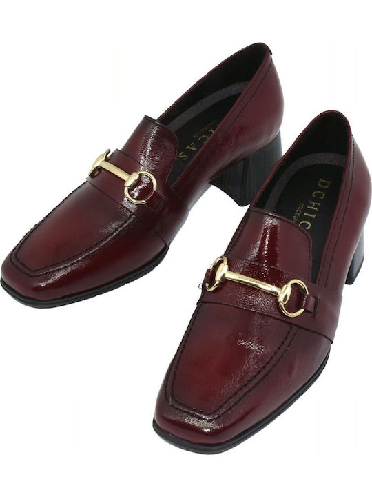 Leder Pumps mit Chunky mittelhohem Absatz Burgundisch