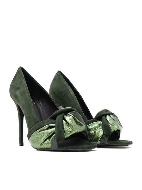 Leather Green Heels High Heel Pumps Women