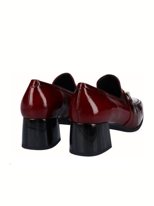Leder Pumps mit Chunky mittelhohem Absatz Burgundisch
