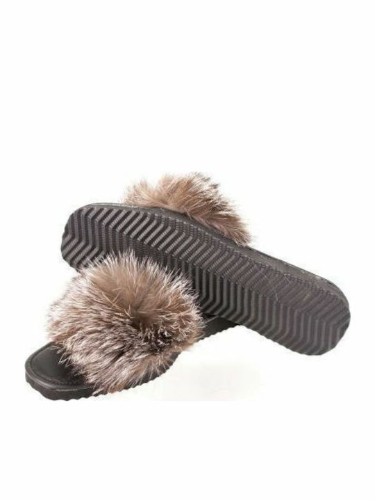 Leather Winter Women's Slippers Gray