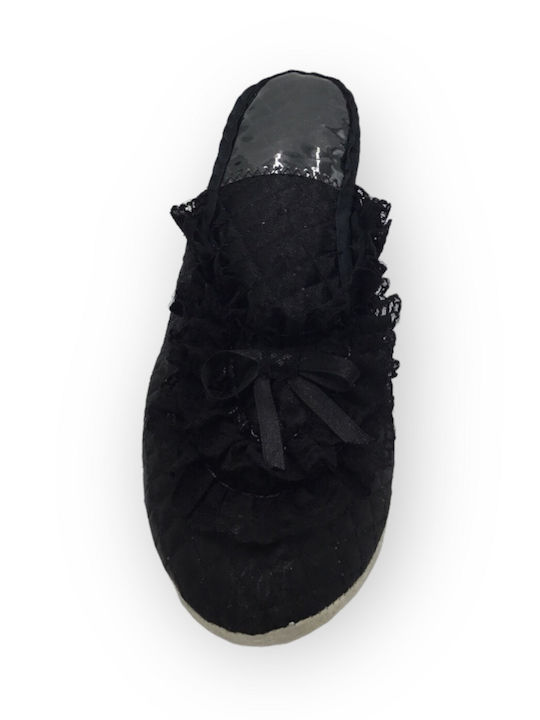 Leather Winter Women's Slippers Black