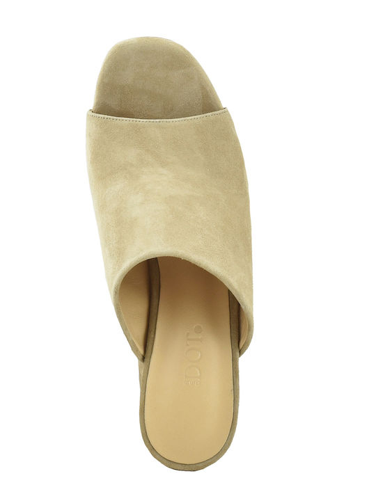 Dot Shoes Δερμάτινα Mules με Χοντρό Ψηλό Τακούνι σε Μπεζ Χρώμα